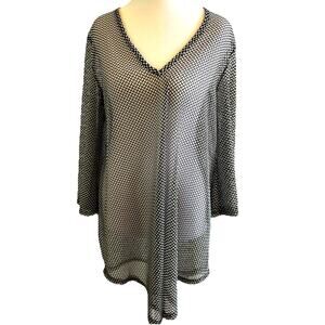 Checkered Mesh Swim Coverup Mesh Black White Tunic Shirt Beach jordan taylor